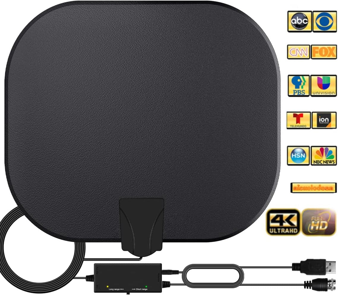 TV Antenna - Amplified HD Indoor Digital TV Antenna Long 330+ Miles Range Antenna Support 4K 1080P Fire Stick and All Television Indoor Smart HDTV Antenna for Local Channels VHF Uhf-17Ft Coax Cable