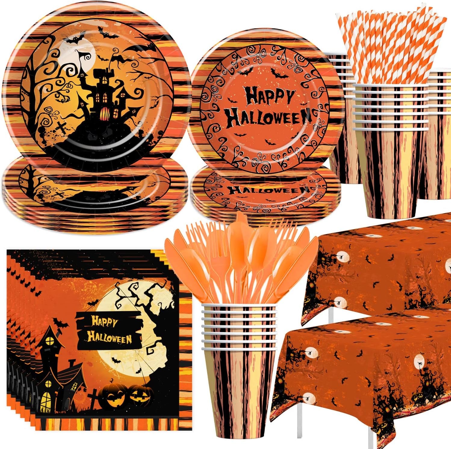 Halloween Decorations Tableware - Halloween Party Supplies Include Halloween Pla