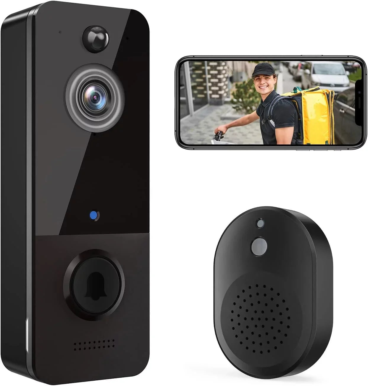 Wireless Doorbell Camera with Chime, Smart Video Doorbell Security Camera with ，Black