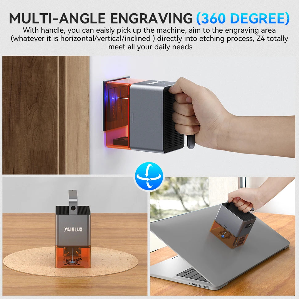 Z4 Handheld Laser Engraver Portable Mini Laser Machine Jewelry Marking Printer 600Mm/S for Acrylic/Metal/Glass Home DIY