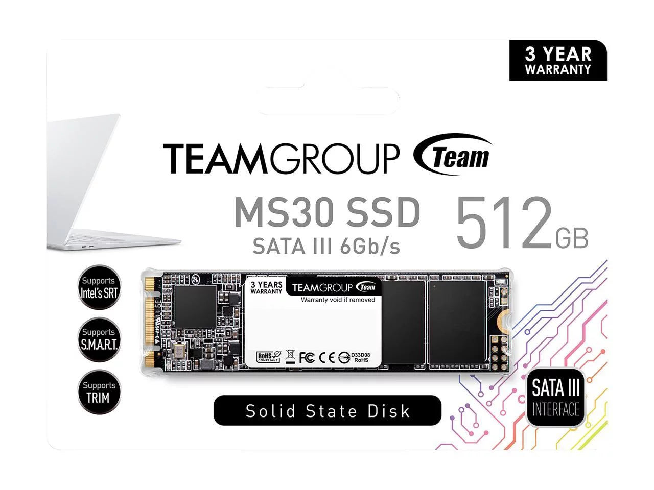 MS30 512GB with SLC Cache 3D NAND TLC M.2 2280 SATA III 6Gb/S Internal Solid State Drive SSD (Read/Write Speed up to 530/430 Mb/S) Compatible with Laptop & PC Desktop TM8PS7512G0C101