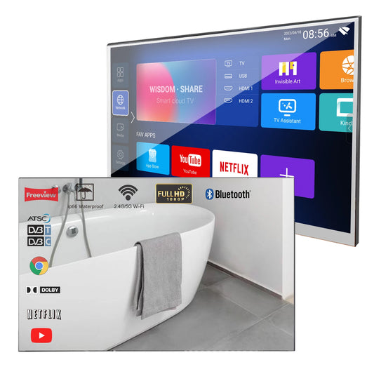 22 Inch Smart Mirror LED Bathroom TV IP66 Waterproof Shower Integrated Wifi DVB ATSC Tuner Television Android Wifi