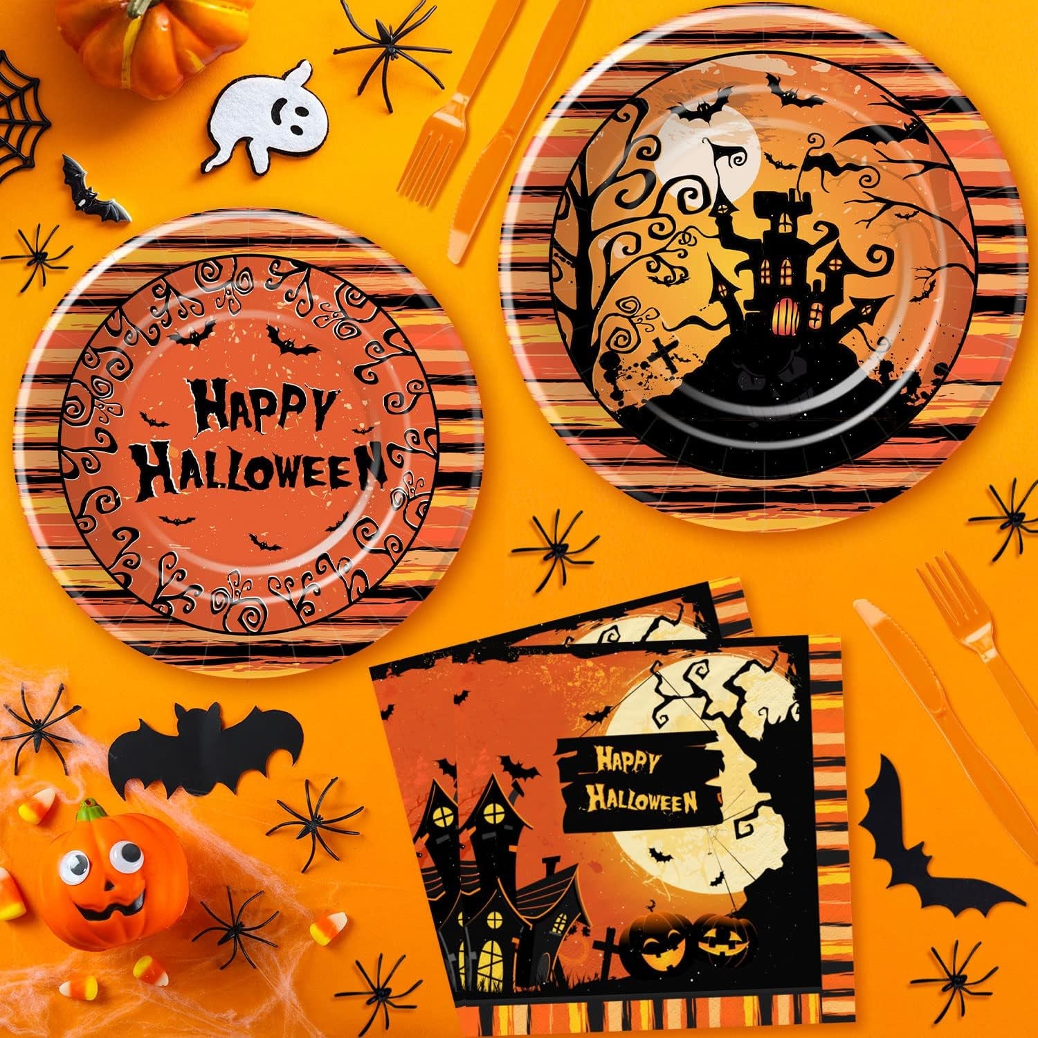 Halloween Decorations Tableware - Halloween Party Supplies Include Halloween Pla