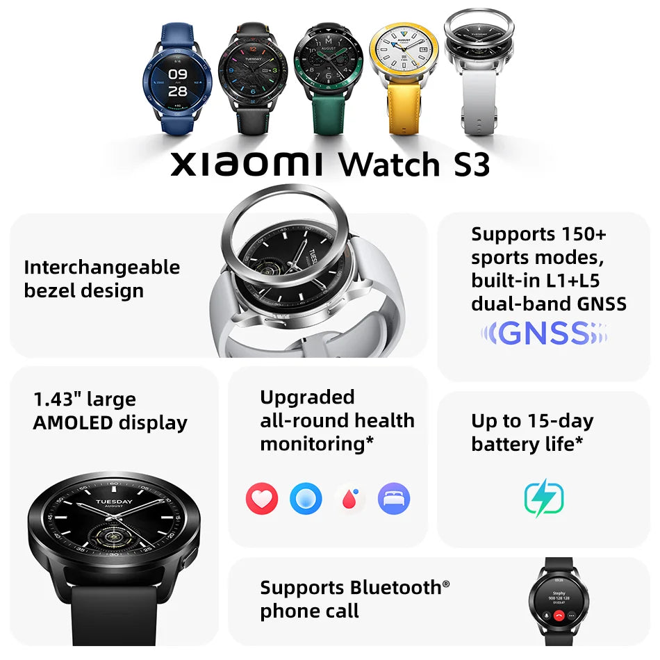 Watch S3 Global Version 150+ Sports Modes Smartwatch 1.43" AMOLED Display 495Mah Battery Heart Rate Sports Tracking