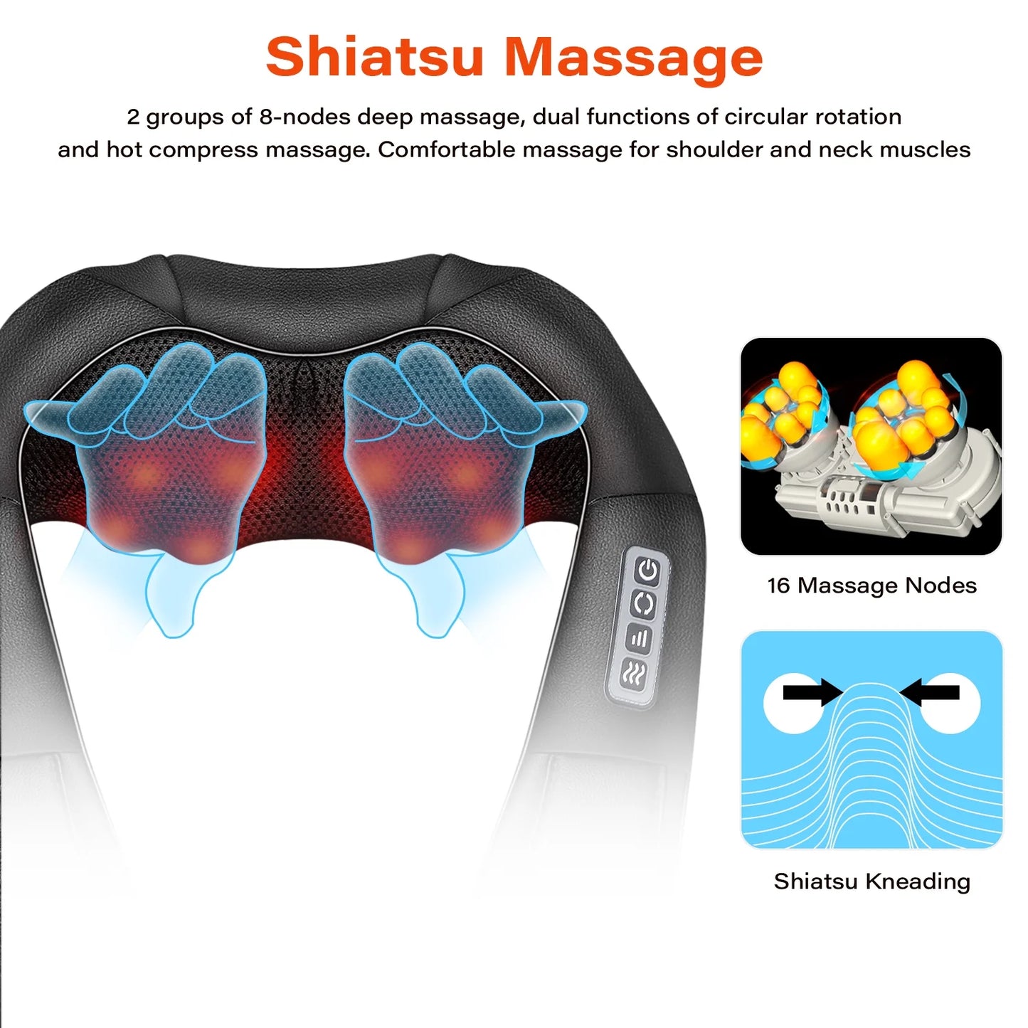 Shiatsu Neck Shoulder and Back Massager with Heat, Electric Deep Tissue 4D Kneading Massage